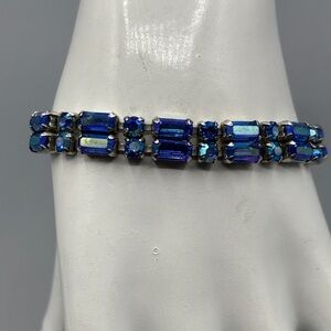 Sherman Blue Aurora Borealis Rhinestone Two Stand Bracelet - Flawed - Read JP439